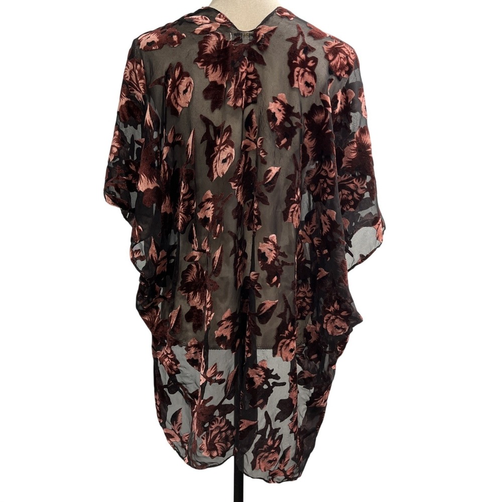 Black Sheer Burnout Velvet Floral Kimono Topper One Size Whimsigoth Fairy Grunge